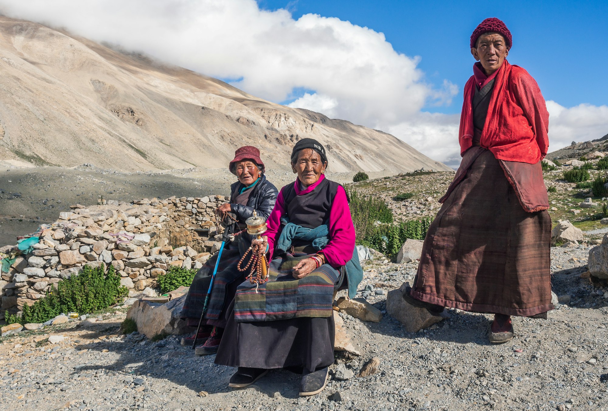 Tibet - August, 29 2014: Ethnic women in mountainous region